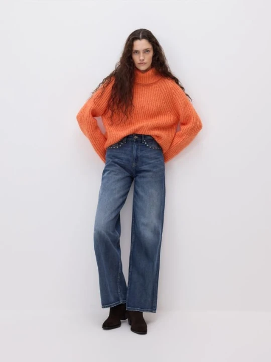 Zdjęcie produktu Reserved - Jeansy wide leg z aplikacją - indigo jeans