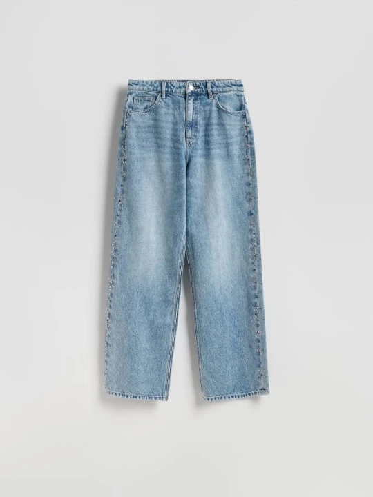 Zdjęcie produktu Reserved - Jeansy wide leg z aplikacją - niebieski