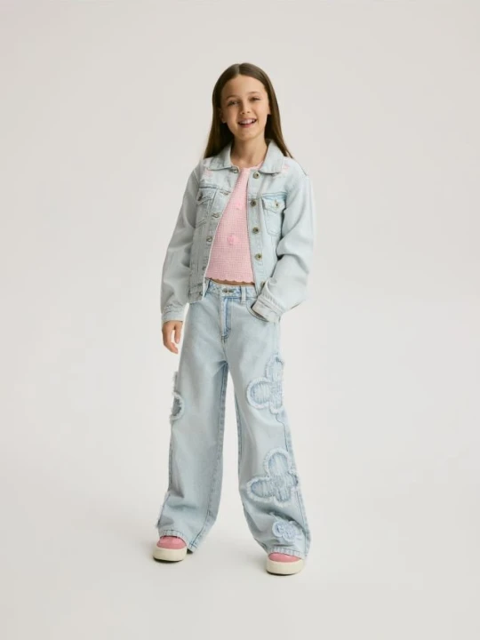 Zdjęcie produktu Reserved - Jeansy wide leg z aplikacjami - niebieski