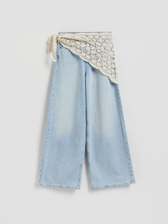 Zdjęcie produktu Reserved - Jeansy wide leg z chustą - niebieski