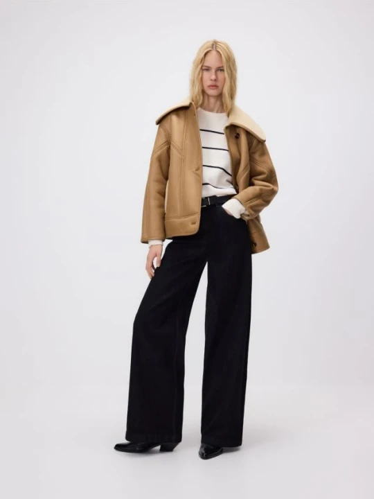 Zdjęcie produktu Reserved - Jeansy wide leg z domieszką wełny - czarny