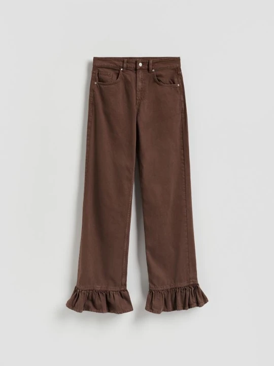 Zdjęcie produktu Reserved - Jeansy wide leg z falbankami - dark grey jeans