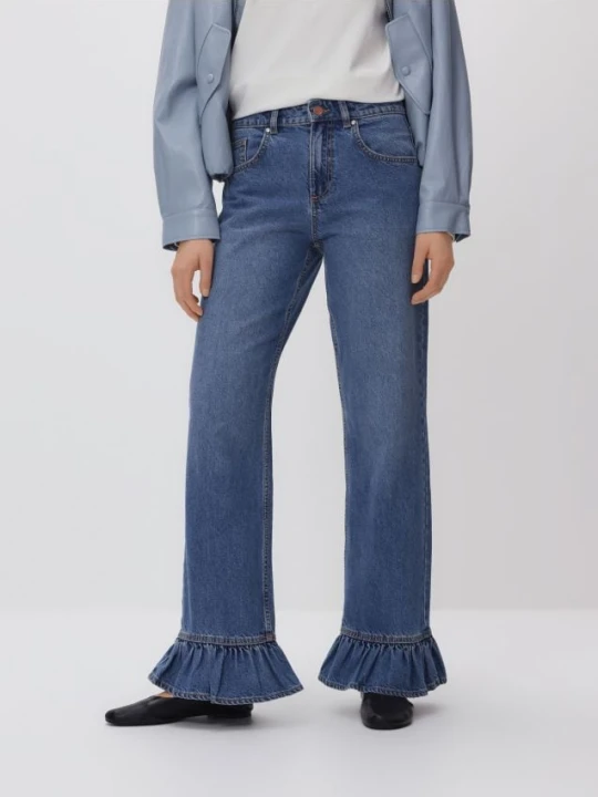Zdjęcie produktu Reserved - Jeansy wide leg z falbankami - niebieski