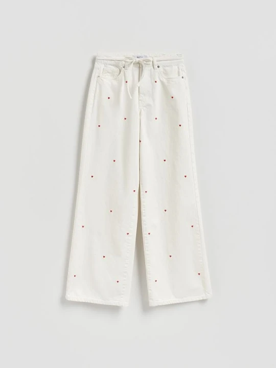 Zdjęcie produktu Reserved - Jeansy wide leg z haftem - biały