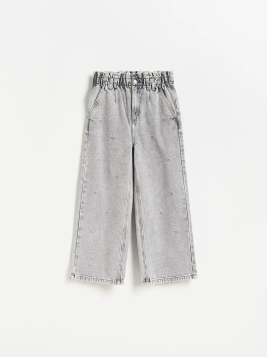 Zdjęcie produktu Reserved - Jeansy wide leg z haftem - jasnoszary