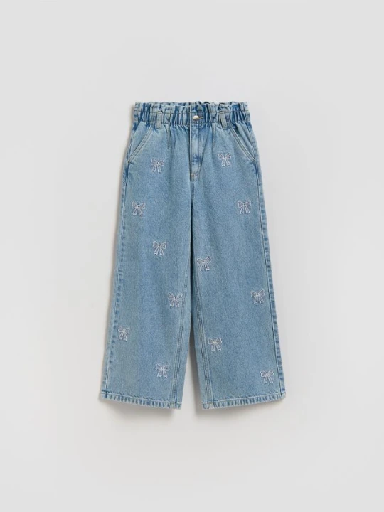 Zdjęcie produktu Reserved - Jeansy wide leg z haftem - niebieski