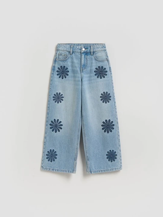 Zdjęcie produktu Reserved - Jeansy wide leg z haftem - niebieski