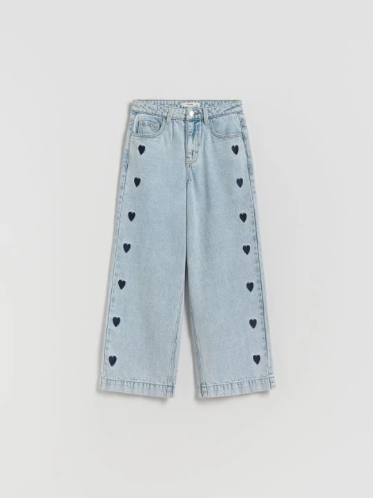 Zdjęcie produktu Reserved - Jeansy wide leg z haftem - niebieski