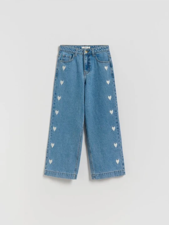 Zdjęcie produktu Reserved - Jeansy wide leg z haftem - niebieski