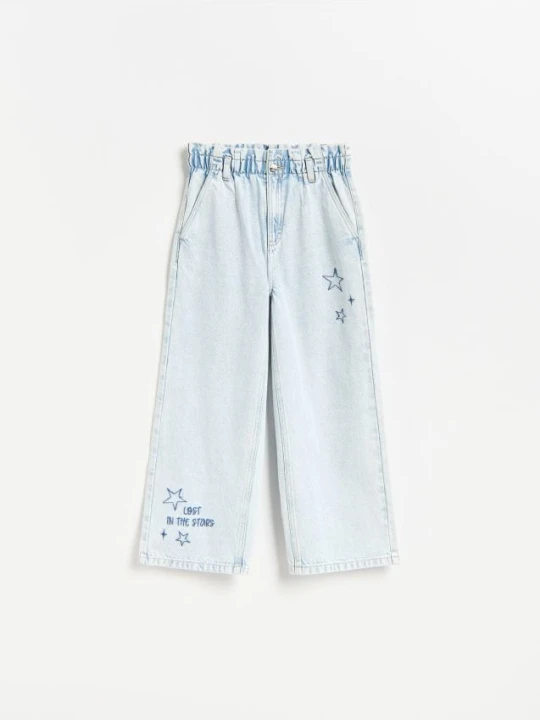 Zdjęcie produktu Reserved - Jeansy wide leg z haftem - niebieski