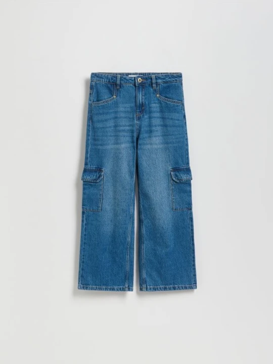 Zdjęcie produktu Reserved - Jeansy wide leg z kieszeniami cargo - niebieski