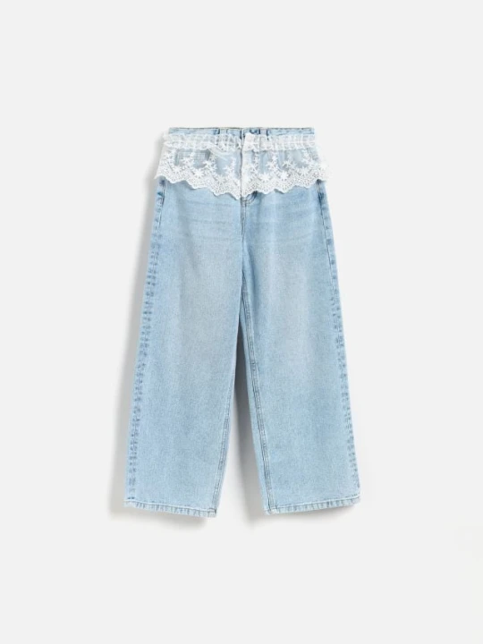 Zdjęcie produktu Reserved - Jeansy wide leg z koronkowym detalem - niebieski