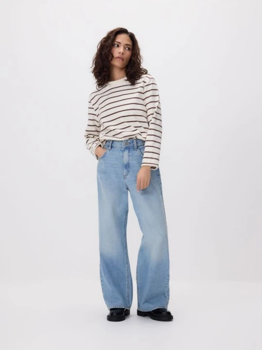 Zdjęcie produktu Reserved - Jeansy wide leg z krótszą nogawką - niebieski