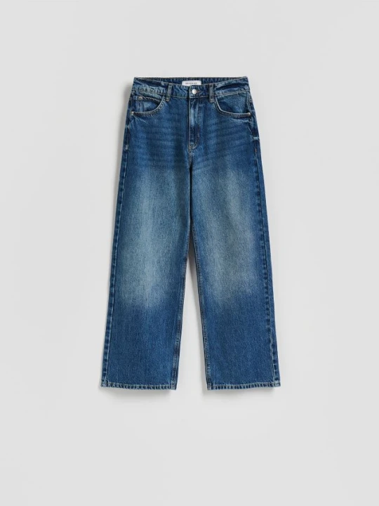 Zdjęcie produktu Reserved - Jeansy wide leg z krótszą nogawką - niebieski