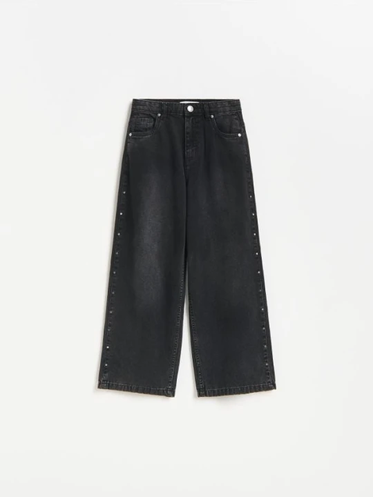 Zdjęcie produktu Reserved - Jeansy wide leg z nitami - czarny
