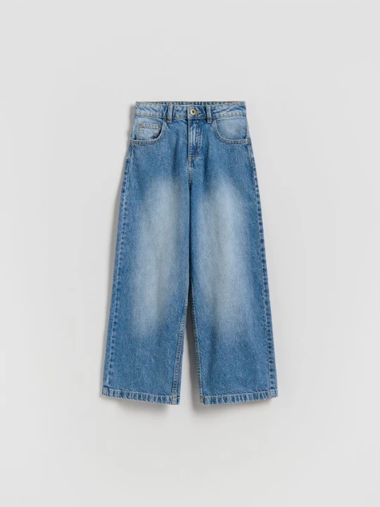 Zdjęcie produktu Reserved - Jeansy wide leg z opraniem - niebieski