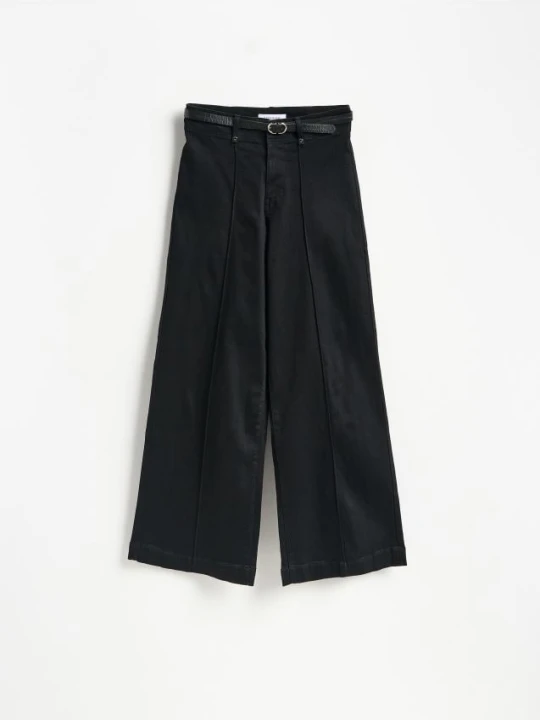 Zdjęcie produktu Reserved - Jeansy wide leg z paskiem - czarny