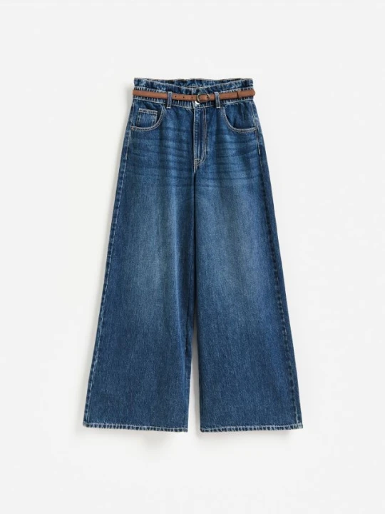 Zdjęcie produktu Reserved - Jeansy wide leg z paskiem - granatowy