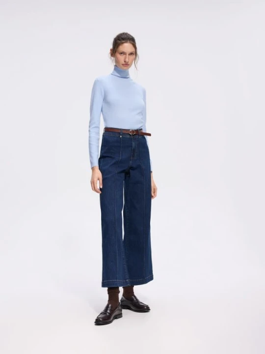 Zdjęcie produktu Reserved - Jeansy wide leg z paskiem - granatowy