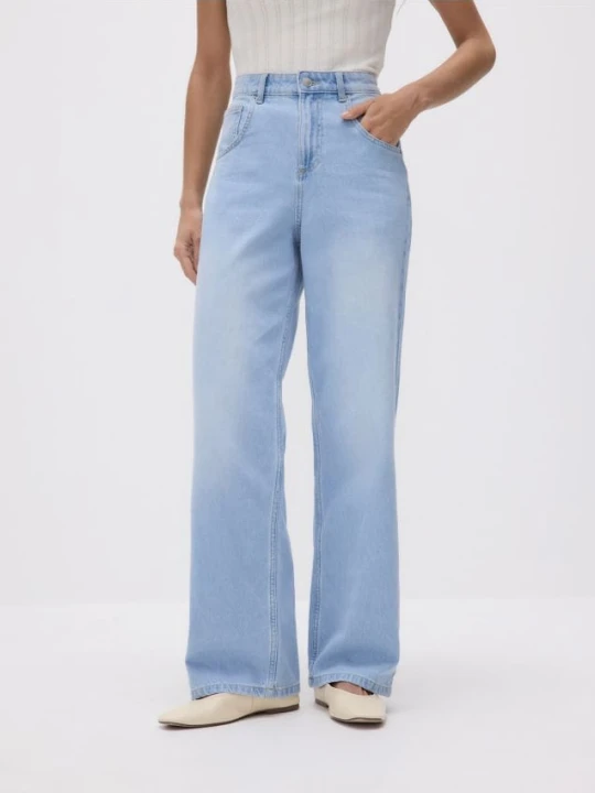 Zdjęcie produktu Reserved - Jeansy wide leg z paskiem - niebieski