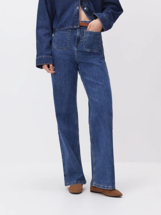 Zdjęcie produktu Reserved - Jeansy wide leg z paskiem - niebieski