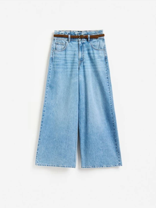 Zdjęcie produktu Reserved - Jeansy wide leg z paskiem - niebieski