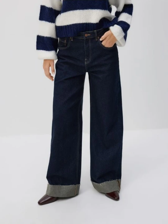 Zdjęcie produktu Reserved - Jeansy wide leg z podwinięciem - granatowy