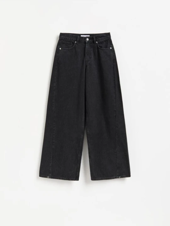 Zdjęcie produktu Reserved - Jeansy wide leg z przeszyciem - czarny