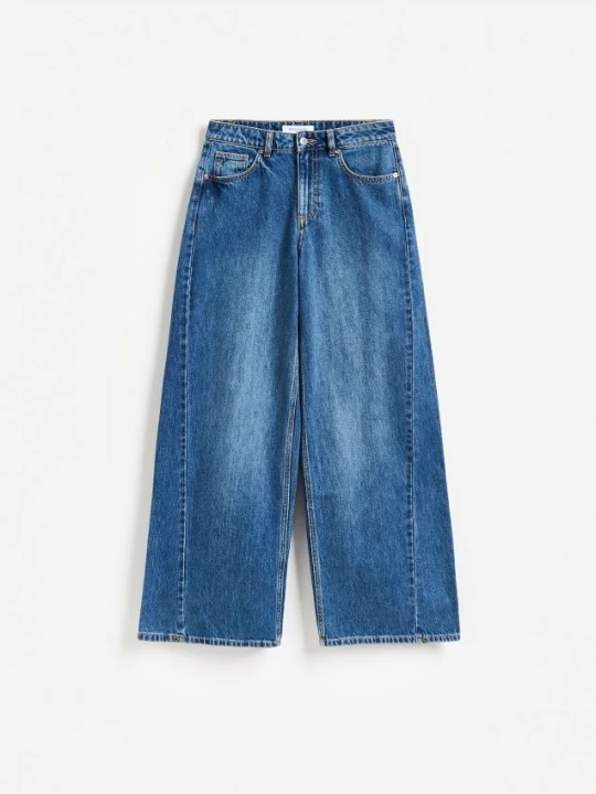 Zdjęcie produktu Reserved - Jeansy wide leg z przeszyciem - granatowy