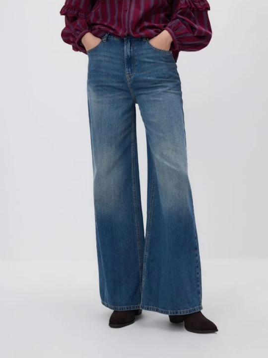 Zdjęcie produktu Reserved - Jeansy wide leg z przetarciami - indigo jeans