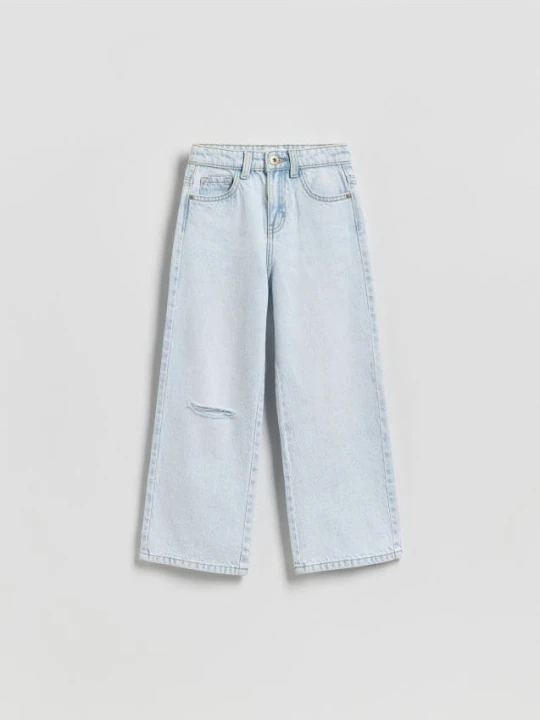 Zdjęcie produktu Reserved - Jeansy wide leg z przetarciem - niebieski