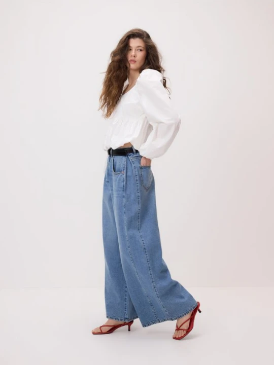 Zdjęcie produktu Reserved - Jeansy wide leg z zakładkami - niebieski