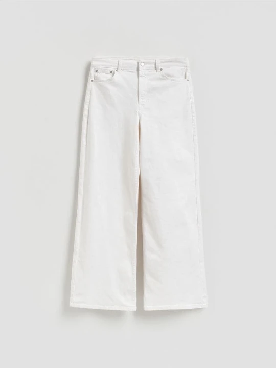 Zdjęcie produktu Reserved - Jeansy wide leg ze średnim stanem - biały