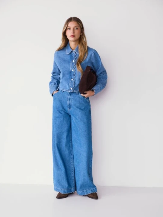 Zdjęcie produktu Reserved - Jeansy wide leg ze średnim stanem - niebieski