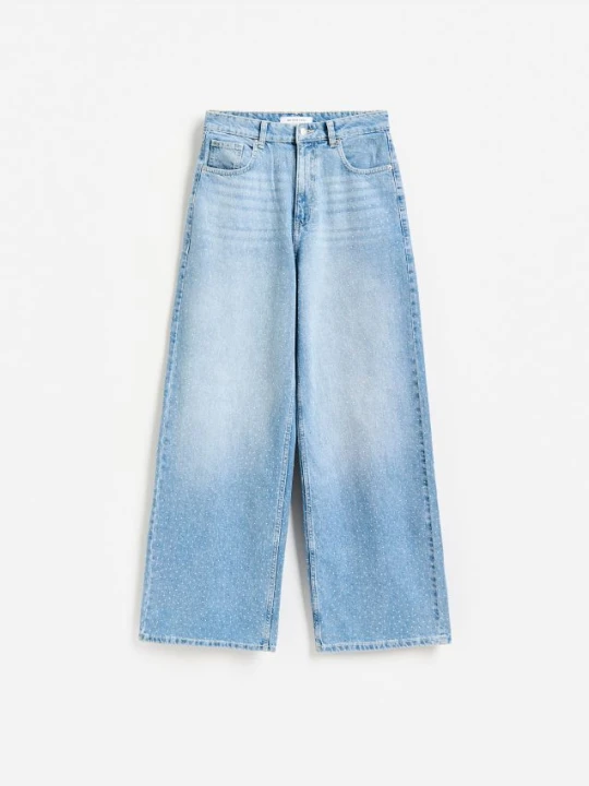 Zdjęcie produktu Reserved - Jeansy wide leg ze strassem - niebieski