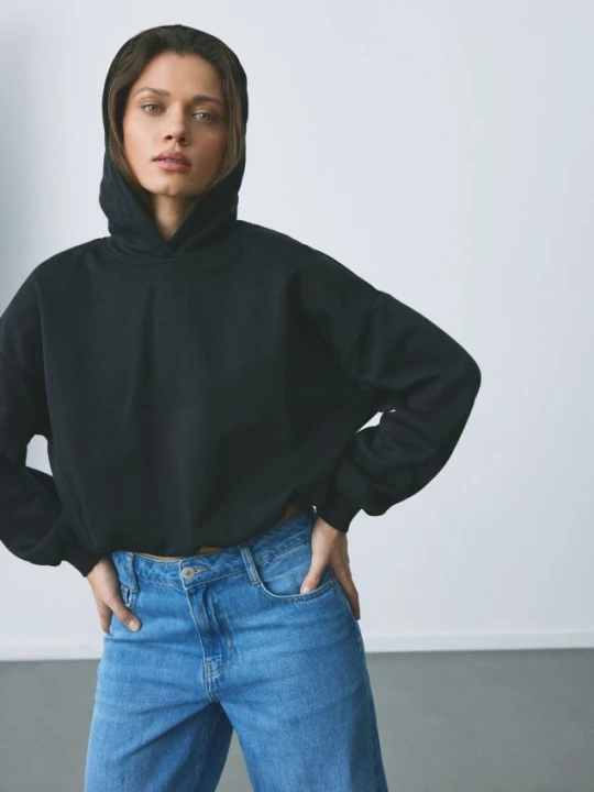 Zdjęcie produktu Reserved - Krótka bluza z bawełną - czarny