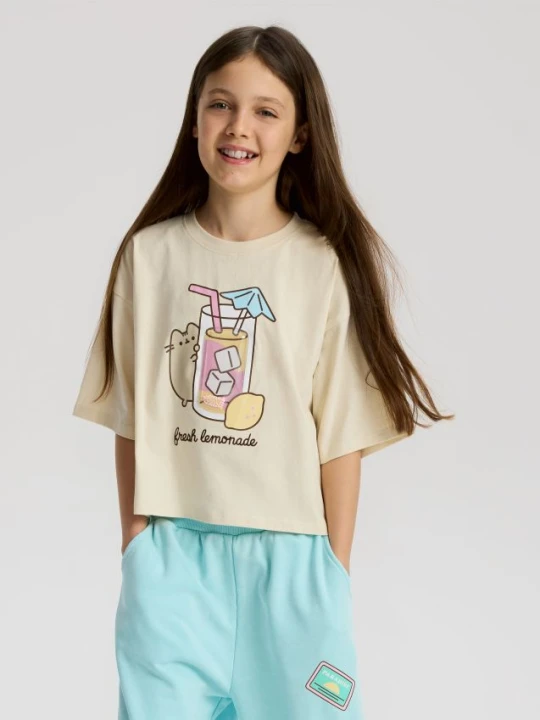 Zdjęcie produktu Reserved - Krótki t-shirt Pusheen - beżowy