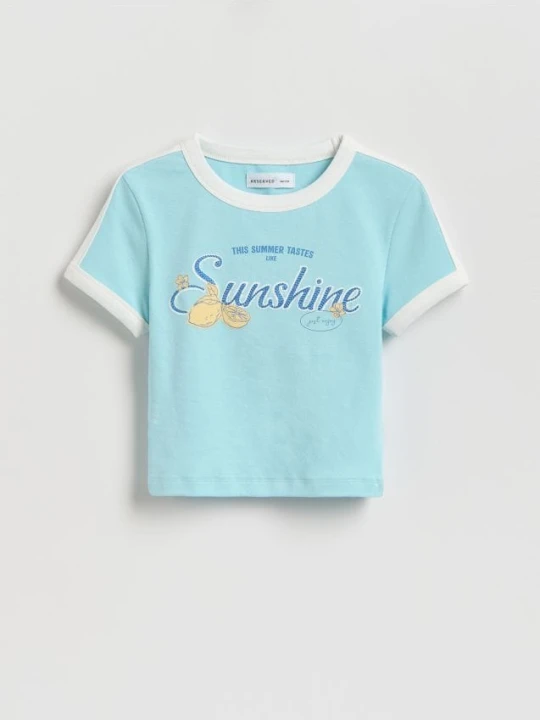 Zdjęcie produktu Reserved - Krótki t-shirt z nadrukiem - jasnoniebieski
