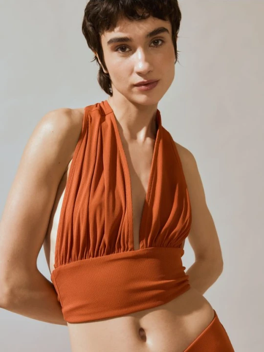 Zdjęcie produktu Reserved - Krótki top halter - pomarańczowy