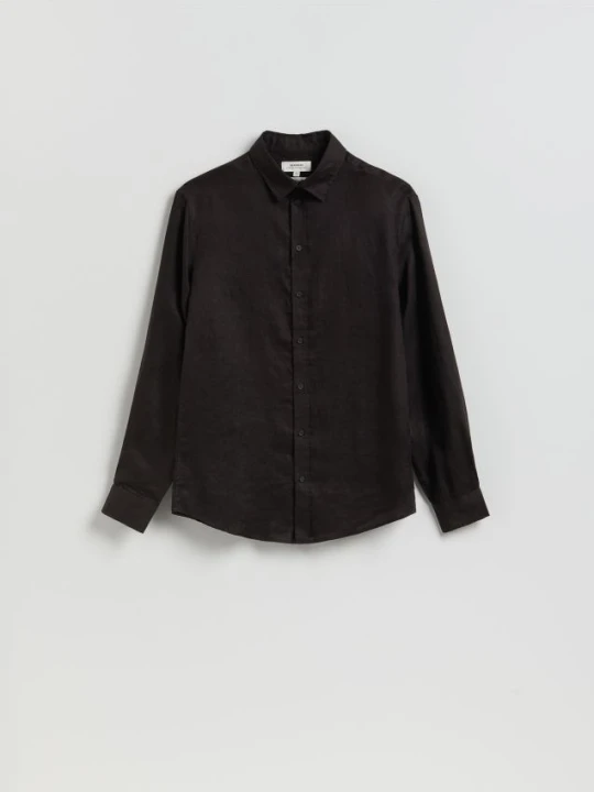 Zdjęcie produktu Reserved - Lniana koszula slim fit - ciemnobrązowy