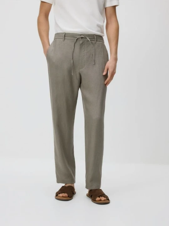 Zdjęcie produktu Reserved - Lniane spodnie chino straight - beżowy