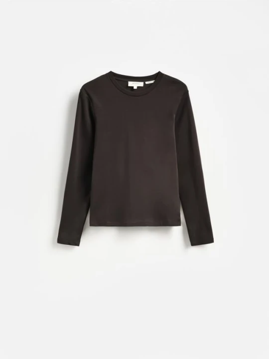 Zdjęcie produktu Reserved - Longsleeve z merceryzowanej bawełny - ciemnobrązowy