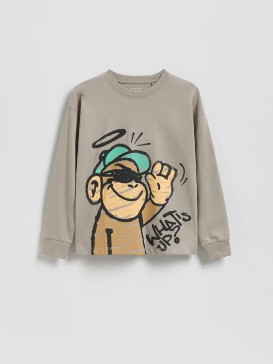 Zdjęcie produktu Reserved - Longsleeve z nadrukiem - beżowy