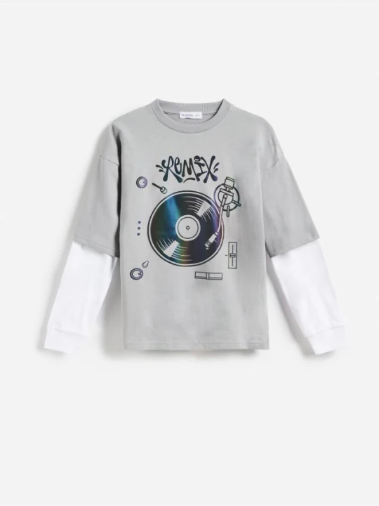 Zdjęcie produktu Reserved - Longsleeve z nadrukiem - ciemnoszary