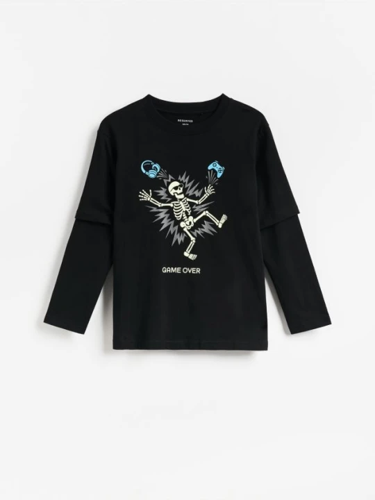 Zdjęcie produktu Reserved - Longsleeve z nadrukiem świecącym w ciemności - czarny