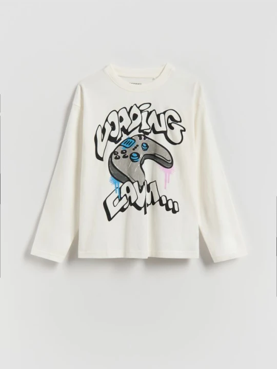 Zdjęcie produktu Reserved - Longsleeve z nadrukiem - złamana biel