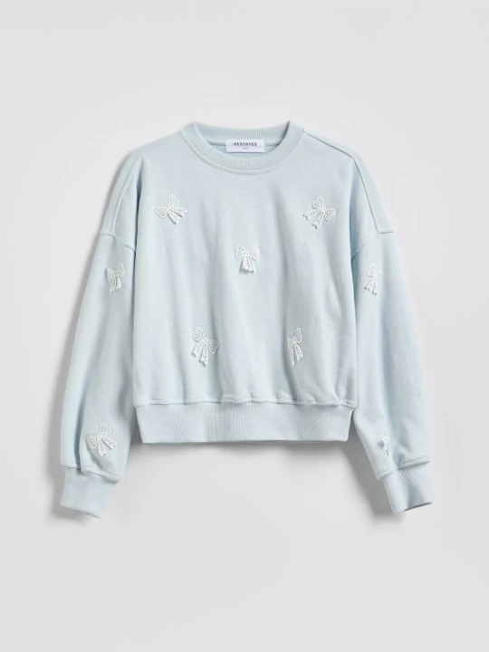 Zdjęcie produktu Reserved - Luźna bluza z kokardkami - jasnoniebieski
