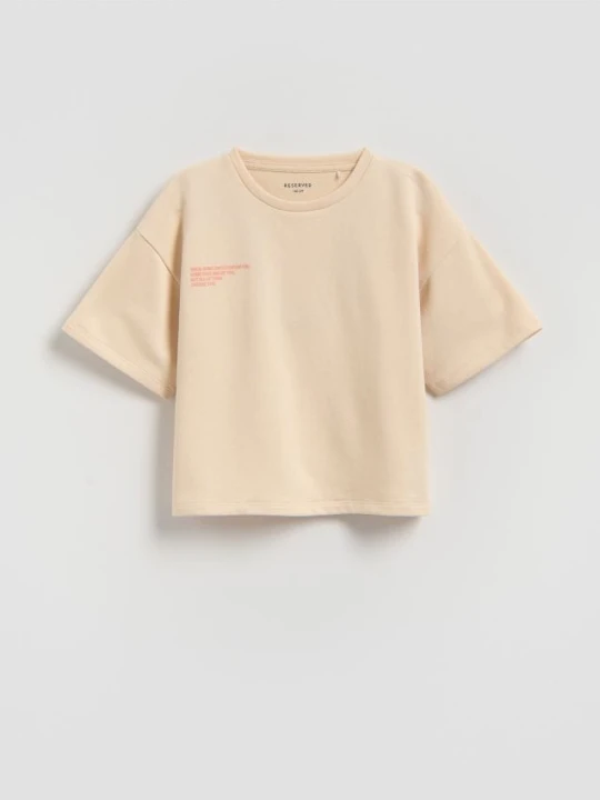 Zdjęcie produktu Reserved - Luźny t-shirt z nadrukiem - beżowy