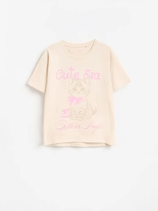 Zdjęcie produktu Reserved - Luźny t-shirt z nadrukiem - beżowy