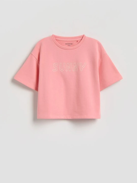 Zdjęcie produktu Reserved - Luźny t-shirt z nadrukiem - brzoskwiniowy